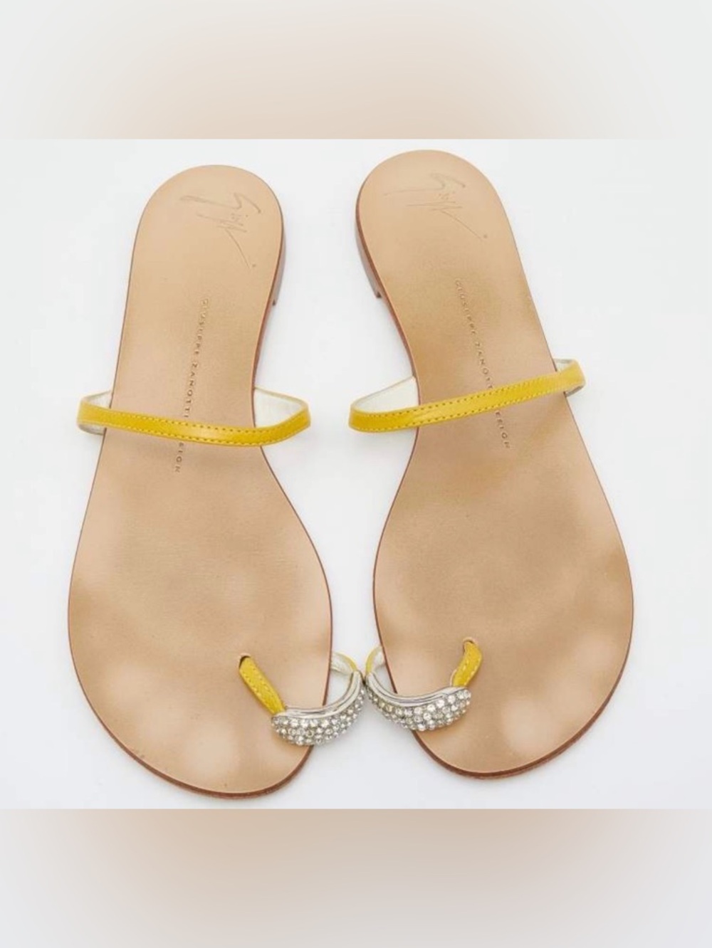 Giuseppe Zanotti Yellow Crystal-Toe Ring Flat Sandals